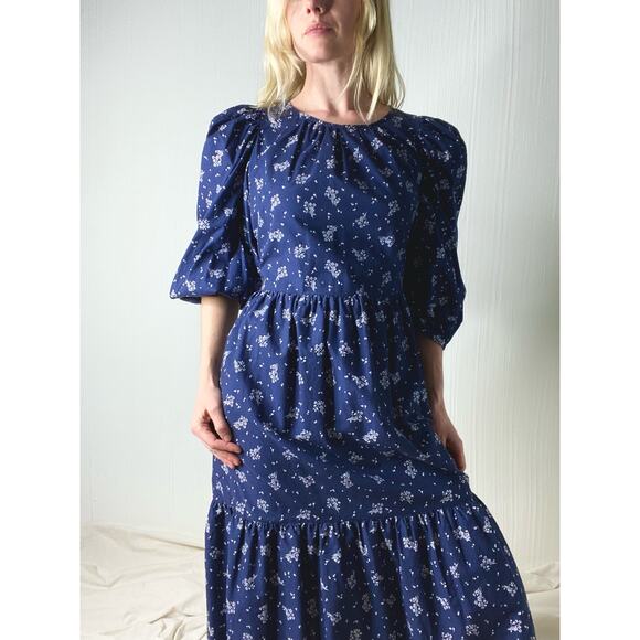 SUMMERSALT Navy Cotton Ditzy Floral Puff Sleeve Dress US SMALL - Picture 10 of 15